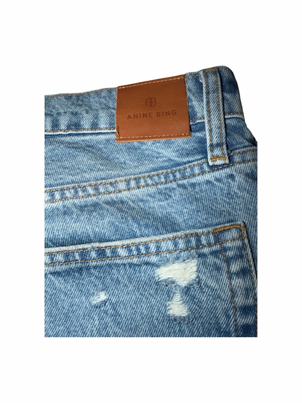 Anine Bing Size 32 Gavin Jean Wide Leg Raw Hem Distressed Light Wash Cuffed Crop - Picture 2 of 11